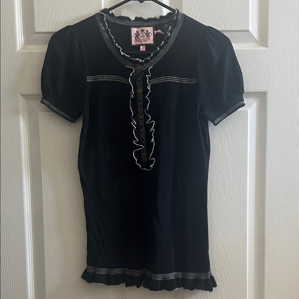 JUICY COUTURE Black Ruffled Button-Up Top Size S